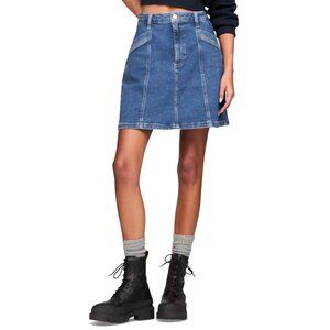 Tommy Jeans Skirt Women Size 26 Blue Denim A-Line Mini Logo Pockets $79.50